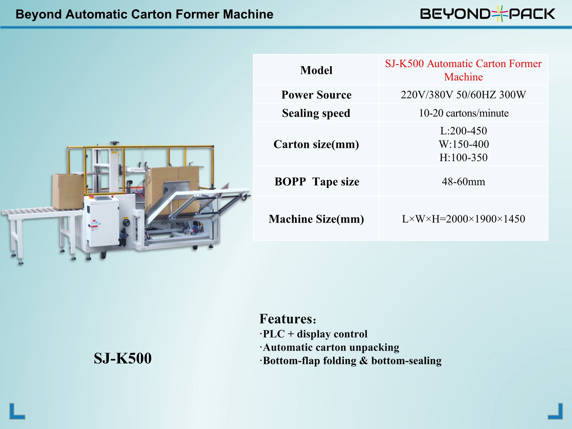 SJ - K500 Automatic Carton Former Machine - beyond pack