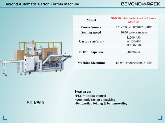 SJ - K500 Automatic Carton Former Machine - beyond pack