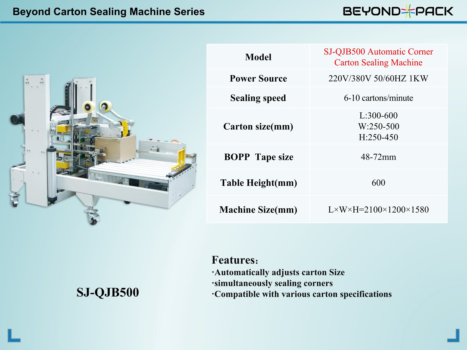 SJ - QJB500 Automatic Corner Carton Sealing Machine - beyond pack